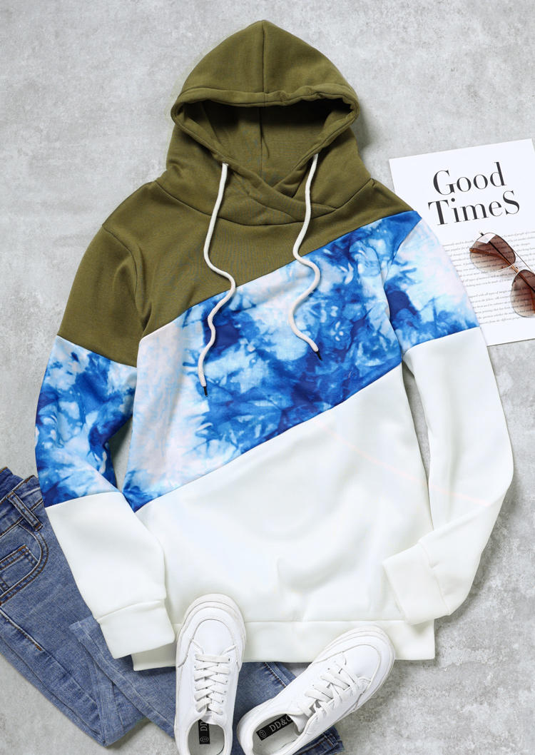 Color Block Marble Graphic Pullover Hoodie - Blue