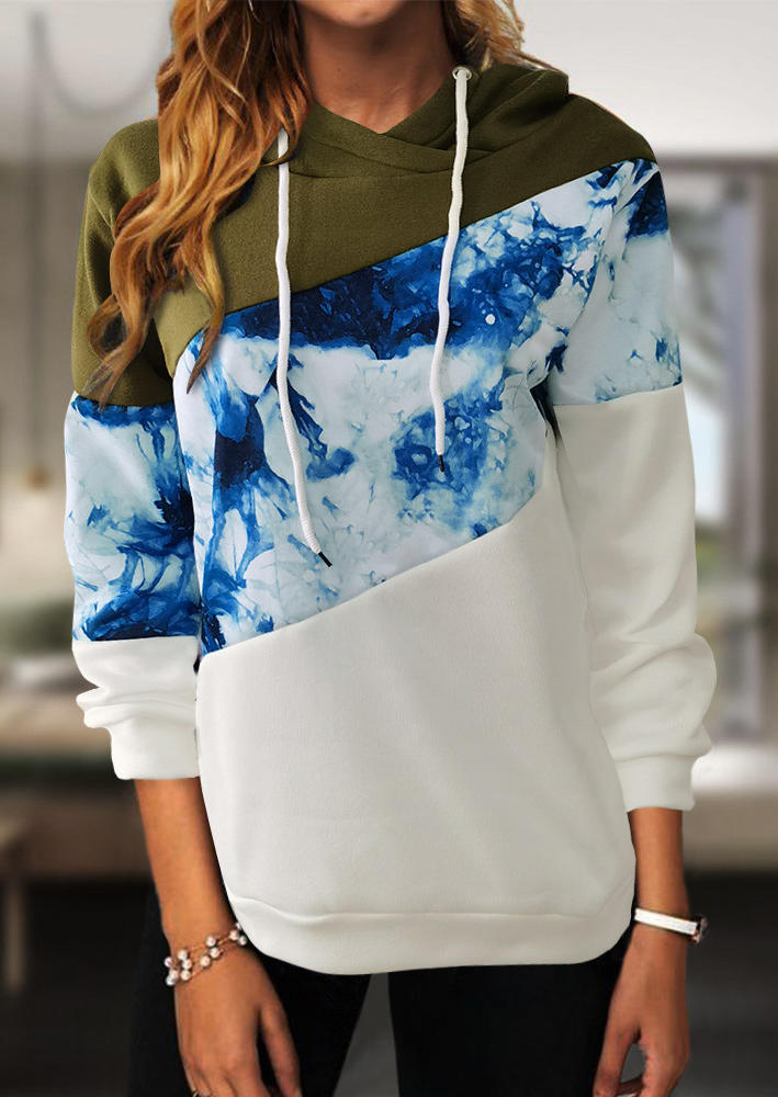 

Color Block Marble Graphic Pullover Hoodie - Blue, SCM007813