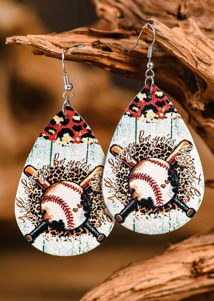 Leopard Baseball Water Drop Earrings