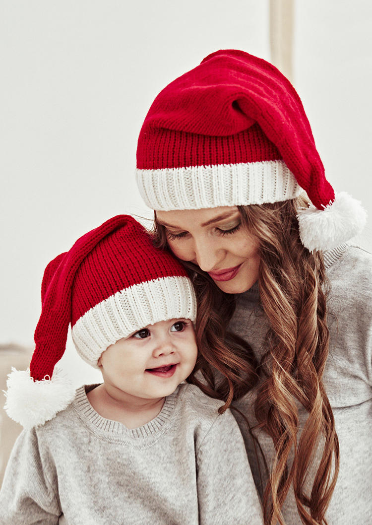 

2Pcs Christmas Mommy And Me Soft Beanie Santa Cap Set, Red, SCM007826