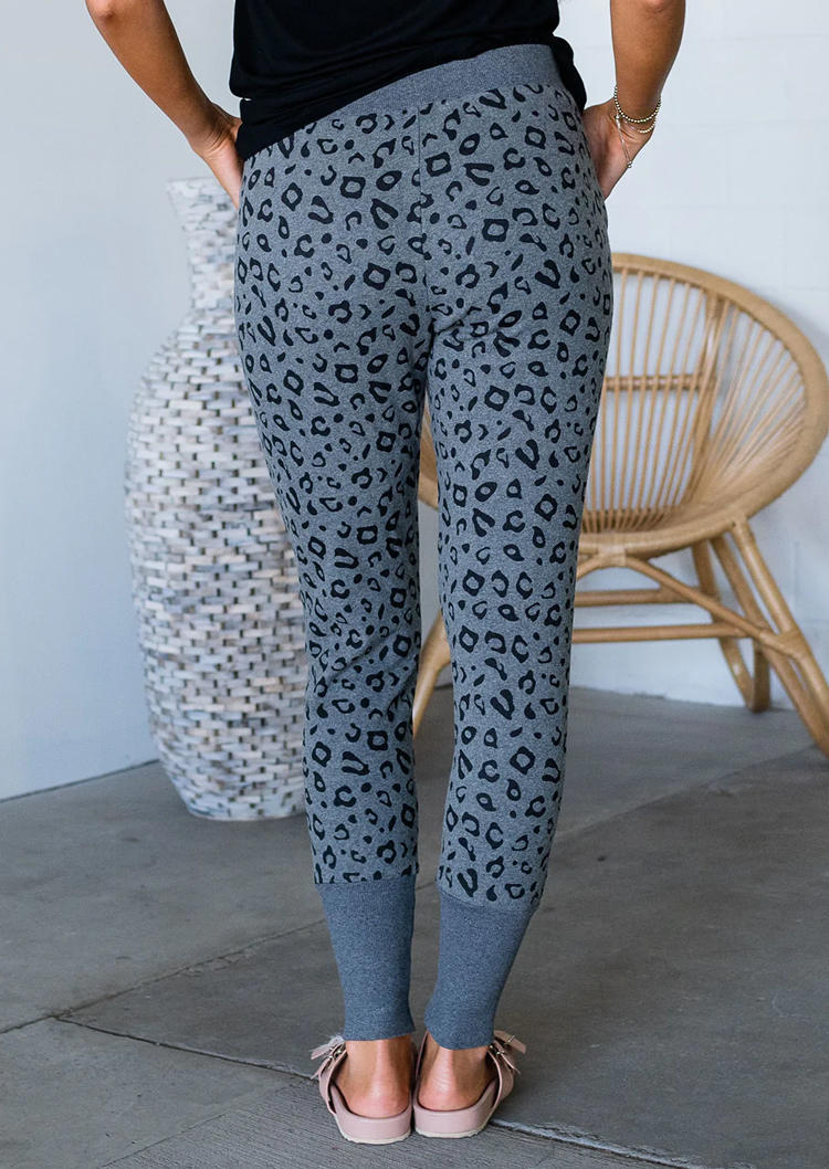 Leopard Pocket Drawstring Casual Pants