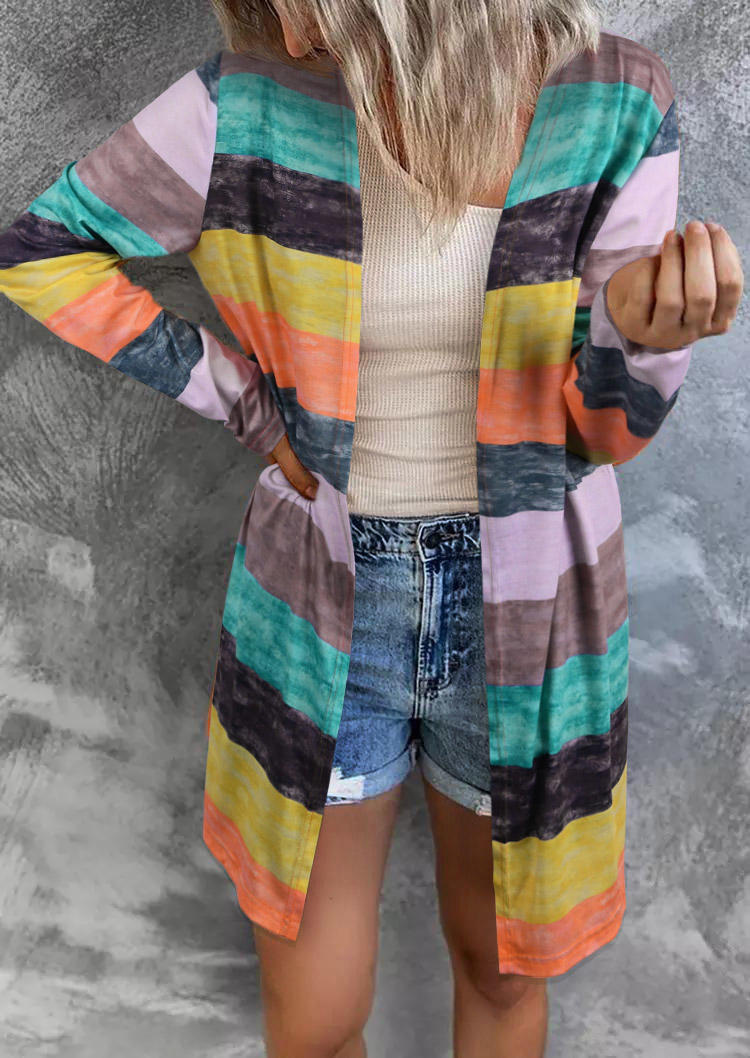 

Colorful Striped Long Sleeve Cardigan, Multicolor, SCM007954