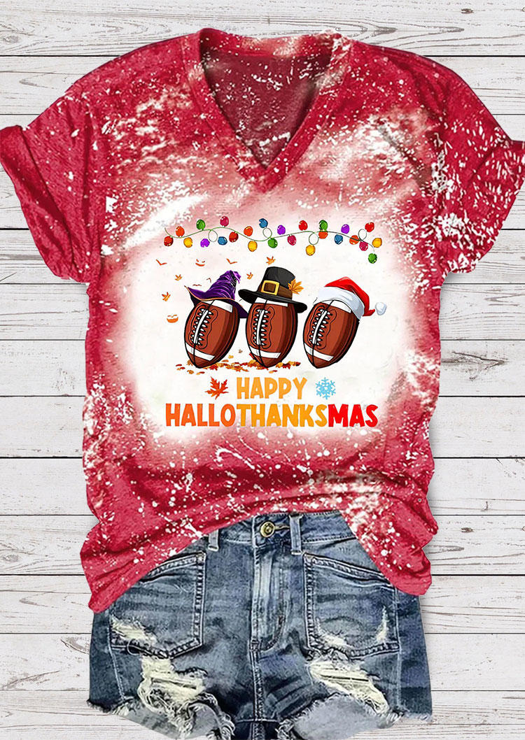 

Happy Hallothanksmas Snowflake Maple Leaf Soccer T-Shirt Tee - Red, SCM008027