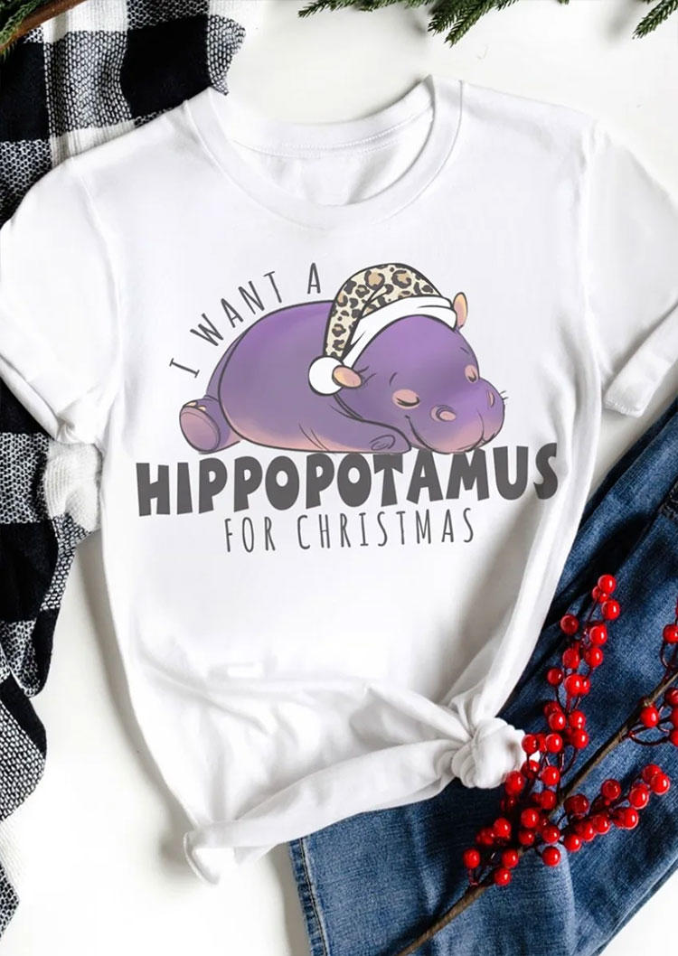 

I Want A Hippopotamus For Christmas T-Shirt Tee - White, SCM008321