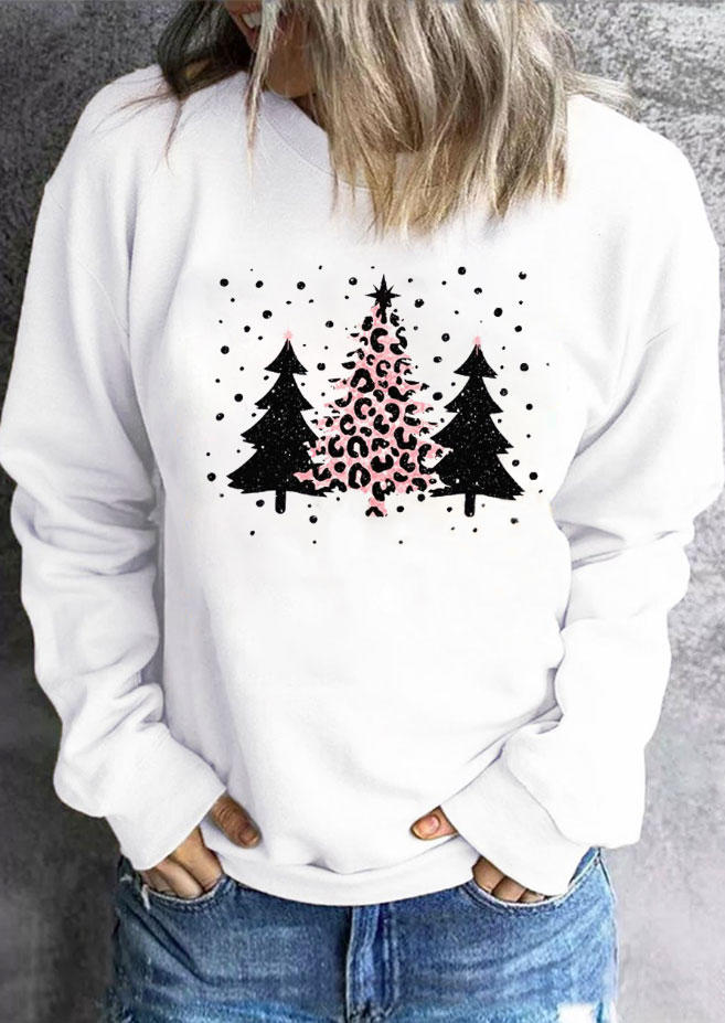 

Christmas Leopard Tree Pullover Sweatshirt - White, SCM008323