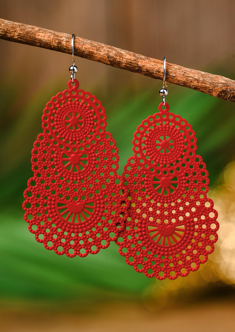 

Hollow Out Beading Water Drop Earrings, Red, SCM007557