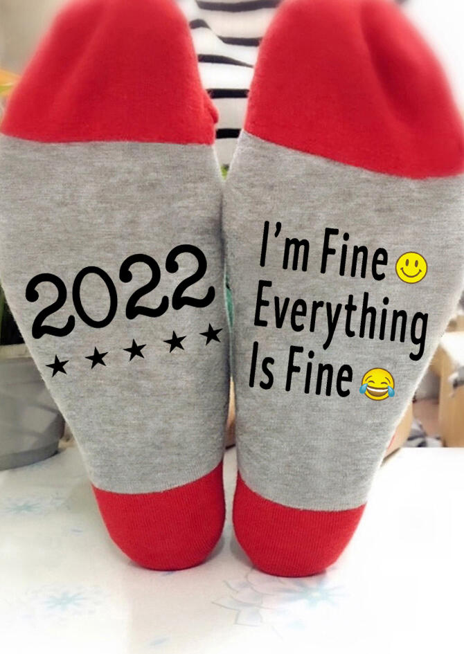 

2022 I'm Fine Everything Is Fine Color Block Crew Socks, Multicolor, SCM007756