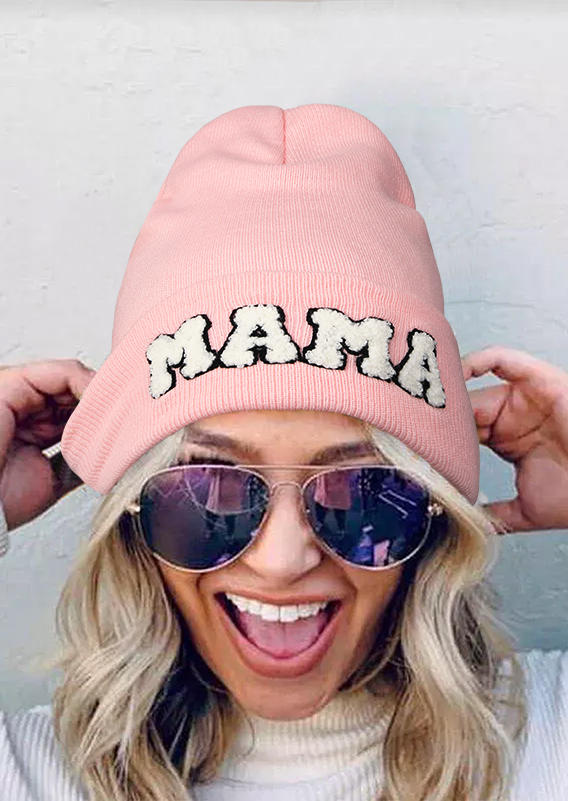 

Mama Knitted Embroidery Hat, Pink, SCM007825