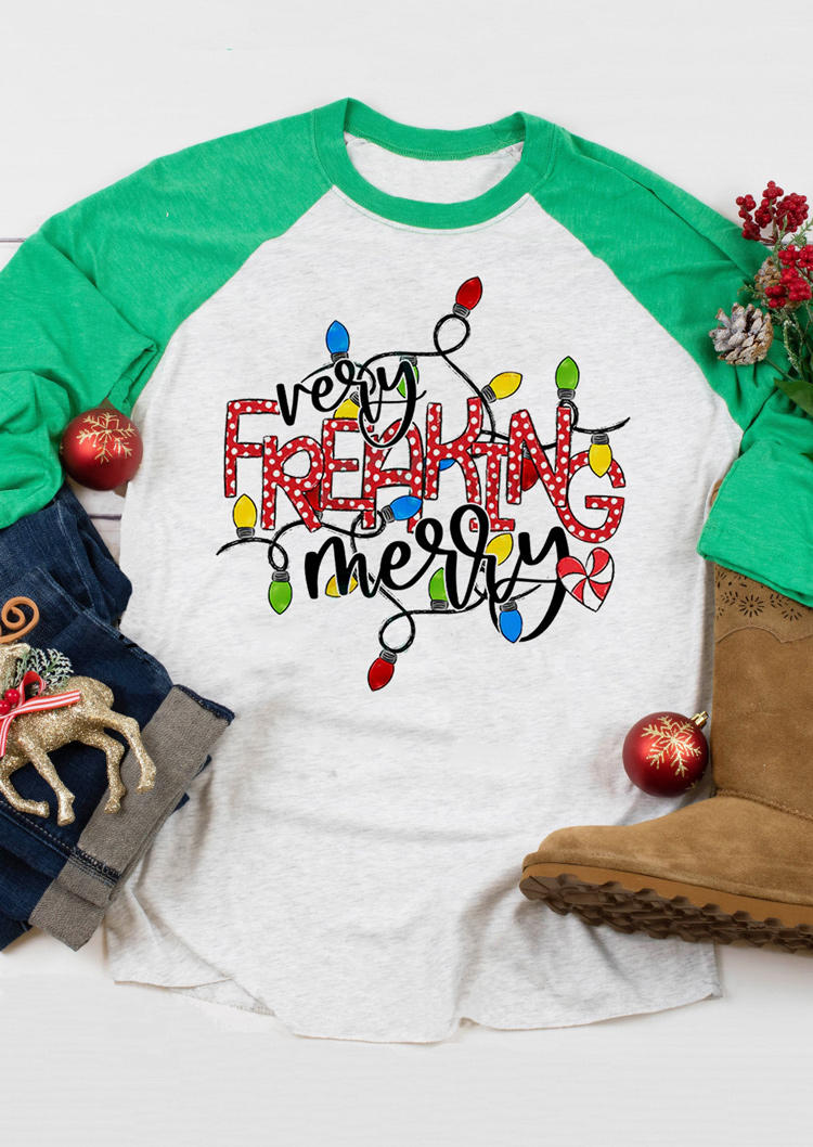 

Christmas Very Freaking Merry Lantern T-Shirt Tee - Light Green, SCM007952
