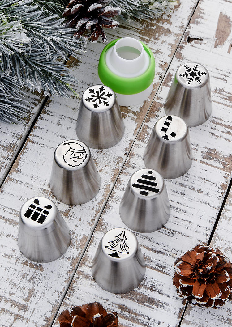 

8Pcs Christmas Tree Santa Claus Cake Frosting Nozzle, Silver, SCM007980