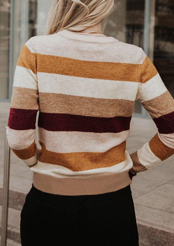 Colorful Striped Long Sleeve O-Neck Blouse