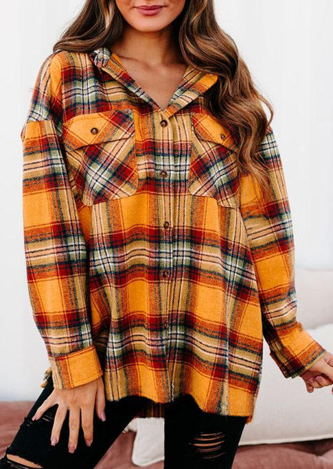 

Plaid Pocket Button Long Sleeve Shirt Coat, Multicolor, SCM008059