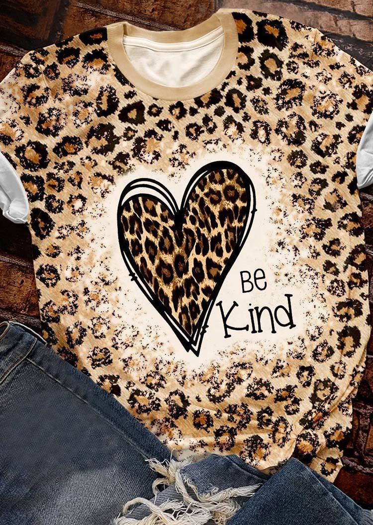 

Be Kind Heart Leopard O-Neck T-Shirt Tee, Multicolor, SCM008114