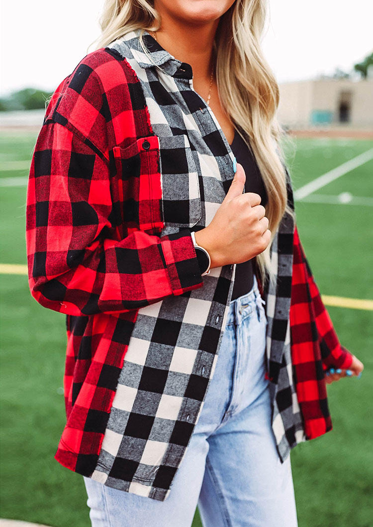 

Plaid Color Block Button Pocket Shirt, Multicolor, SCM008188