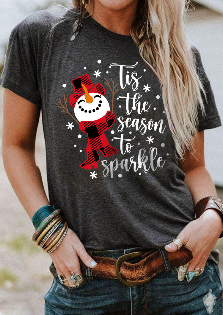 Christmas Snowman Tis The Season To Sparkle T-Shirt Tee - Dark Grey