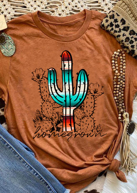 

Homegrown Cactus O-Neck T-Shirt Tee - Orange, SCM008370