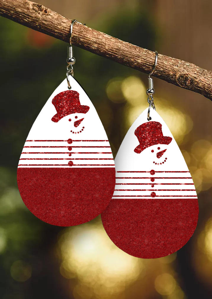 

Christmas Snowman Striped Water Drop Earrings, Red, SCM008417