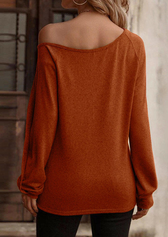 Side Button Long Sleeve Blouse - Orange