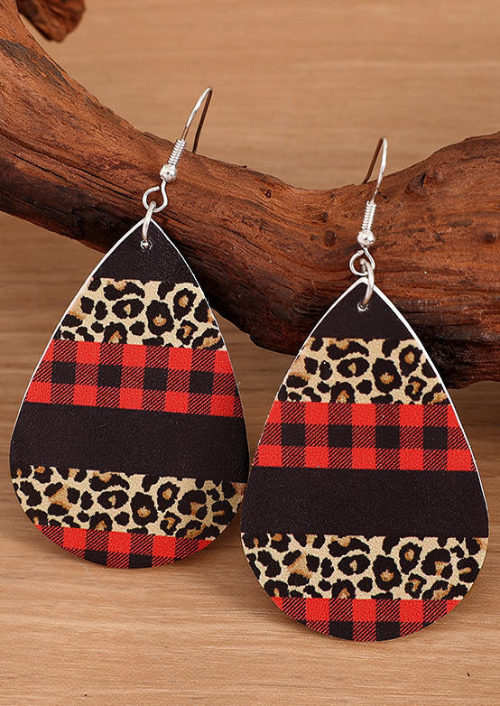 

Leopard Plaid PU Leather Water Drop Earrings, Multicolor, SCM007101