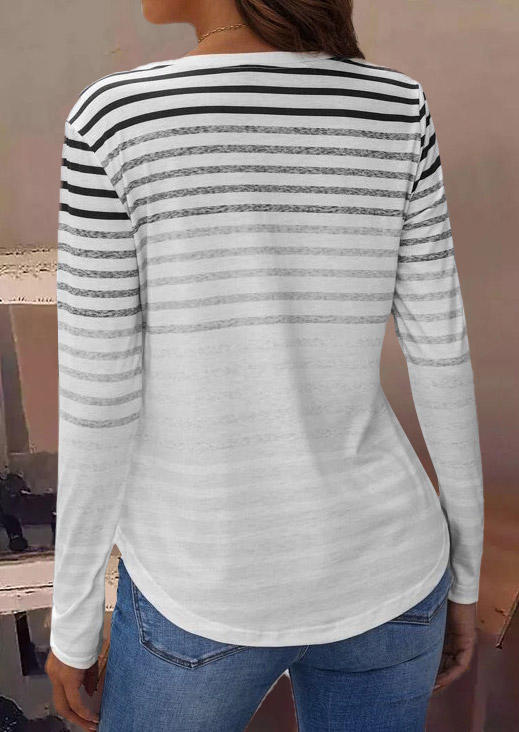 Striped Gradient Long Sleeve Blouse - White