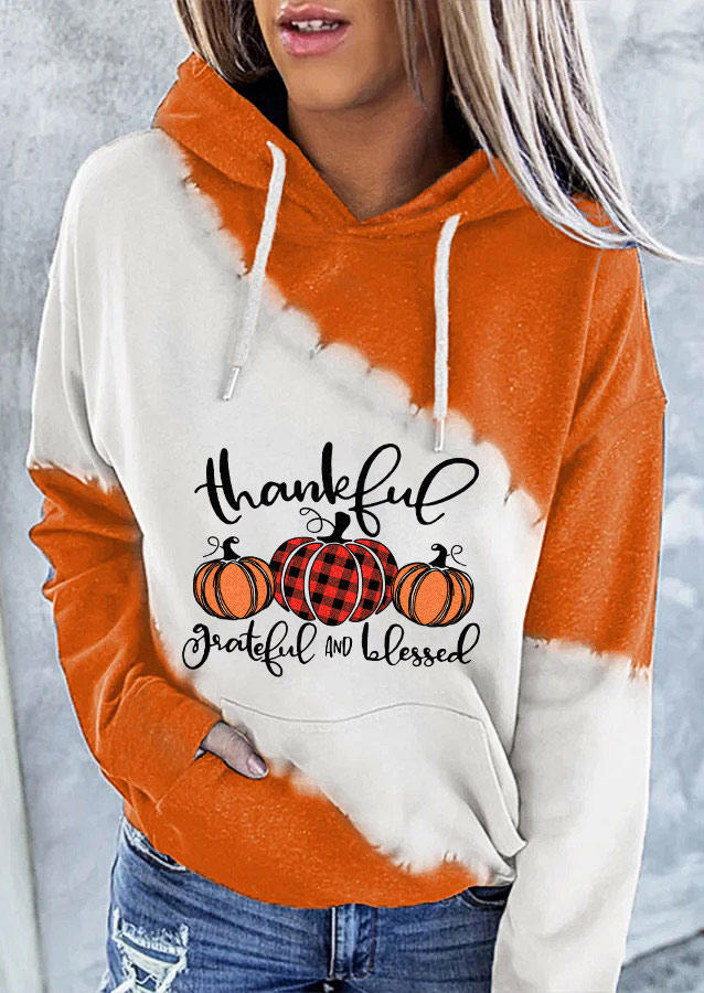 

Thankful Grateful And Blessed Pumpkin Plaid Color Block Hoodie - Orange, SCM007687