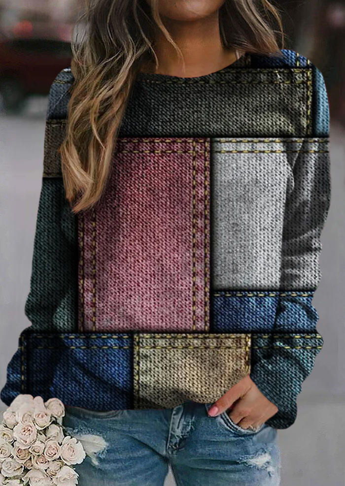 

Color Block Graphic Long Sleeve Sweatshirt, Multicolor, SCM007885