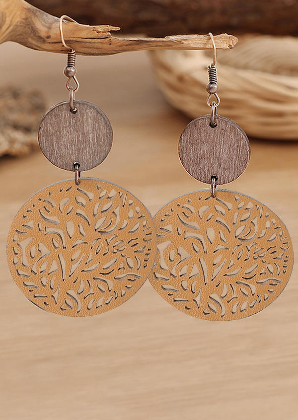 Hollow Out Round Wooden Earrings