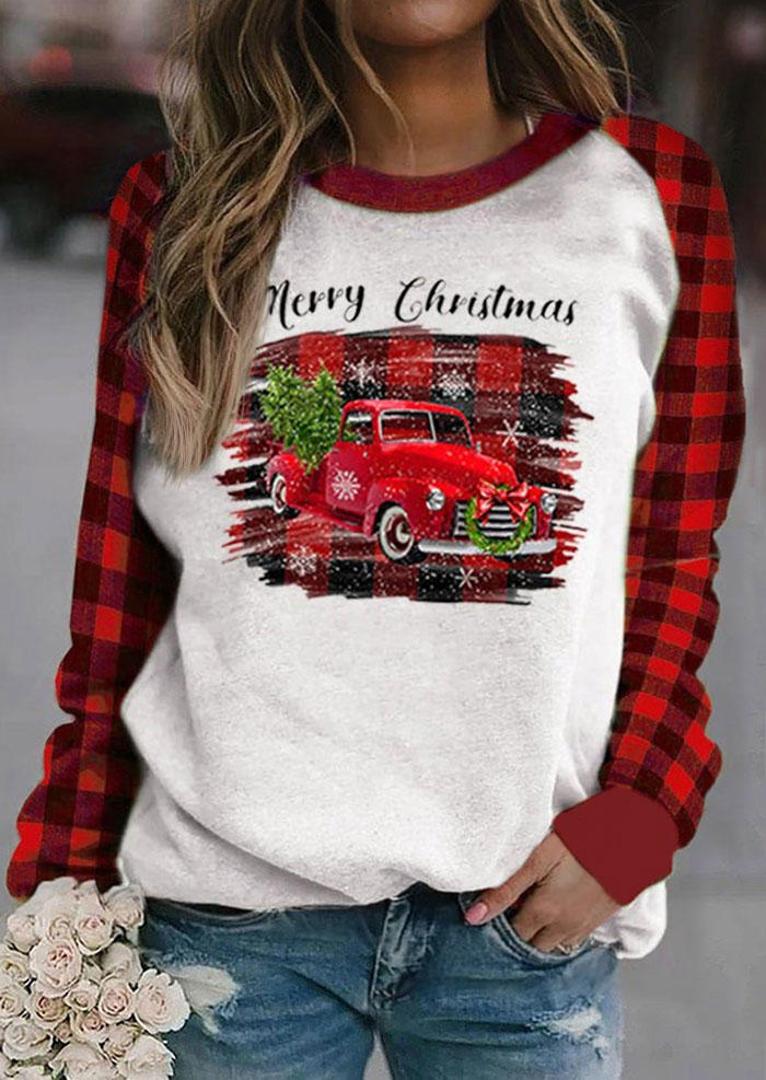 

Merry Christmas Plaid Snowflake Pullover Sweatshirt, Multicolor, SCM007939