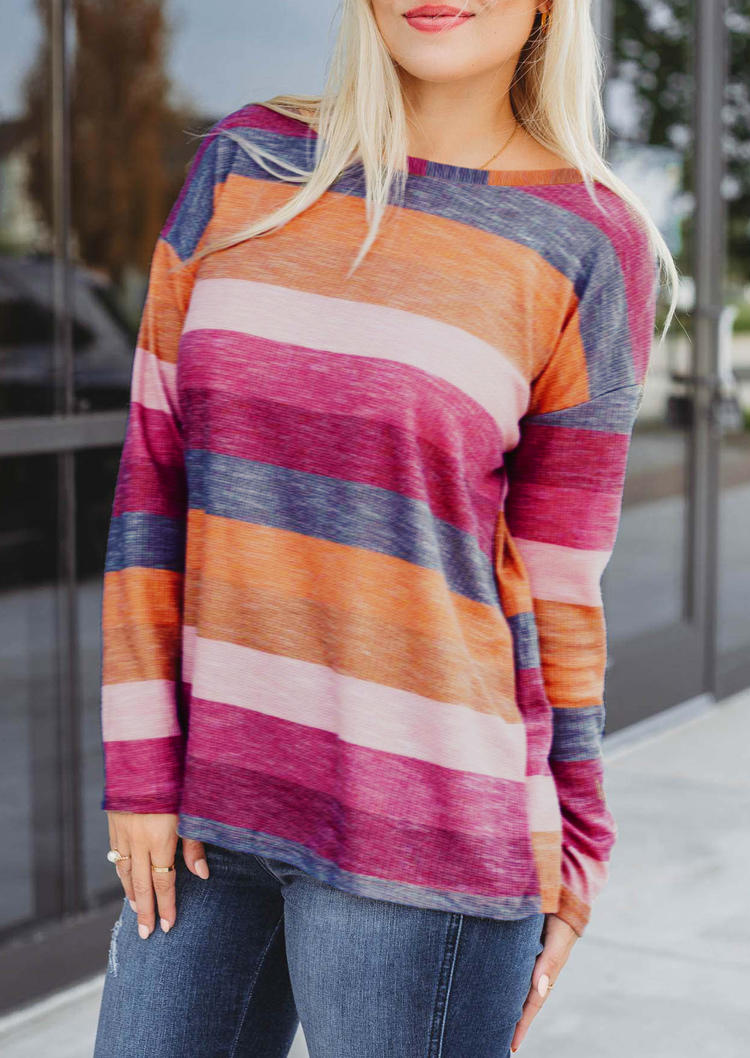 

Color Block Striped Drop Shoulder O-Neck Blouse, Multicolor, SCM008012