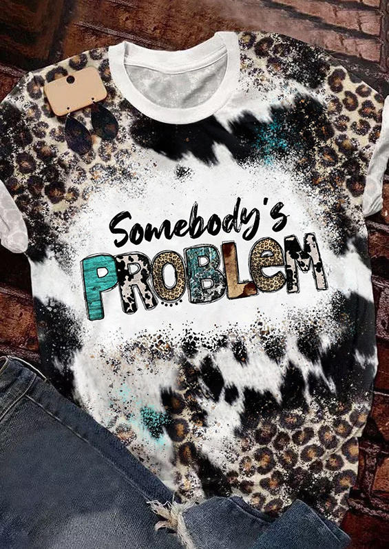 

Somebody' Problem Leopard Bleached T-Shirt Tee, Multicolor, SCM008017