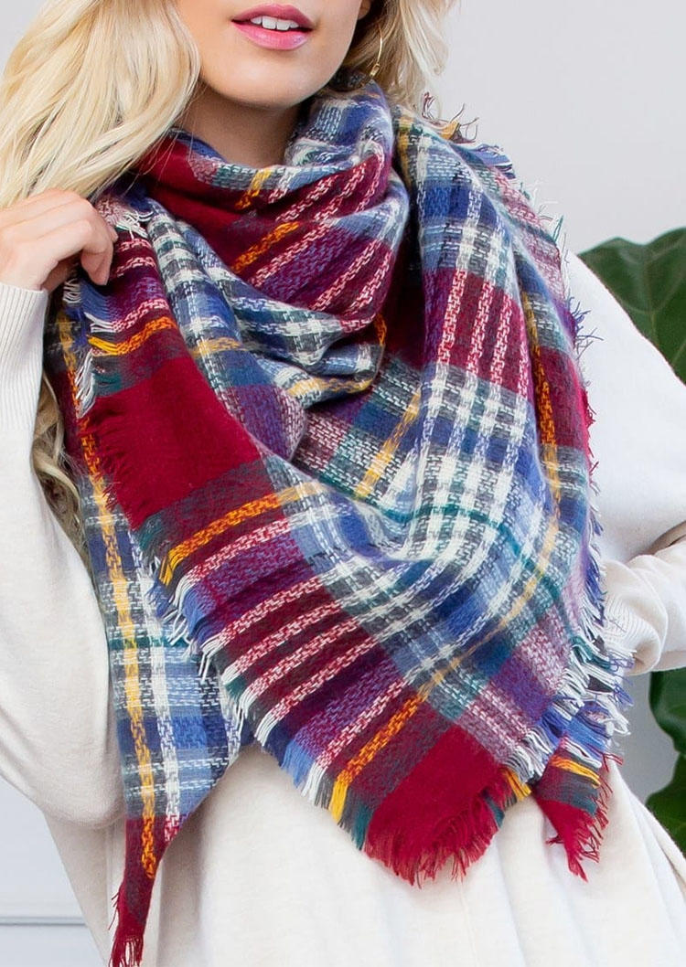 

Plaid Frayed Warm Shawl Scarf, Multicolor, SCM008088