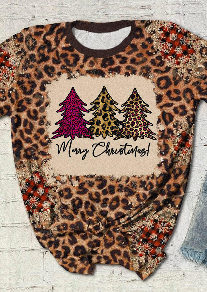 

Merry Christmas Tree Leopard Plaid Snowflake T-Shirt Tee, Multicolor, SCM008118