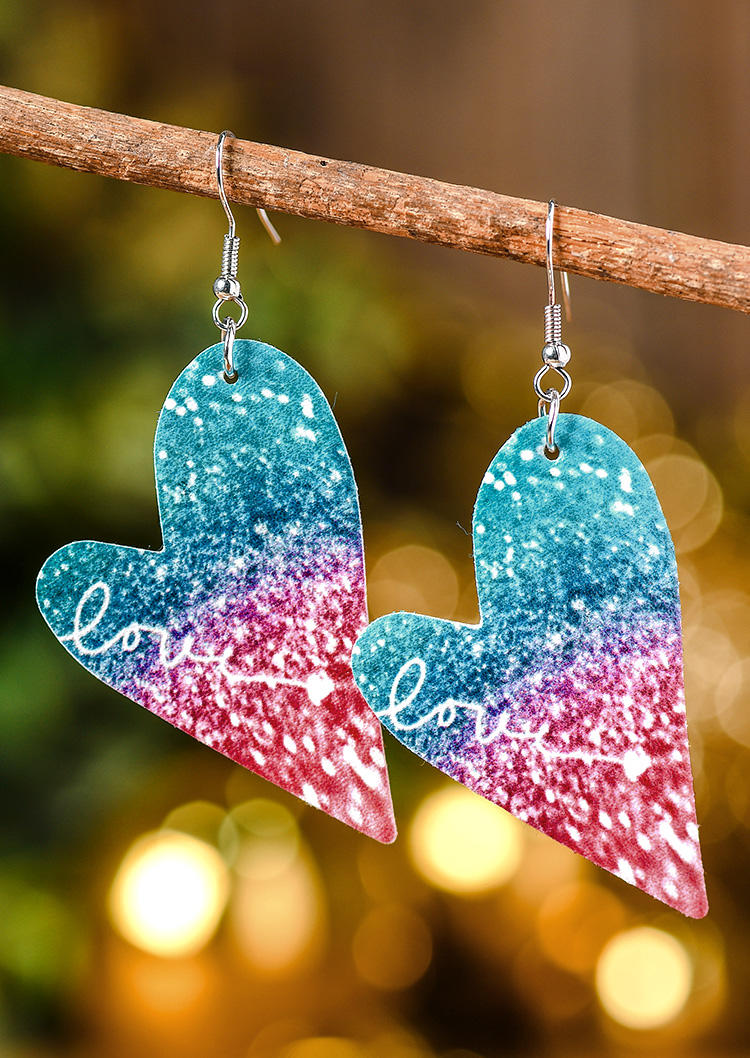 Gradient Glitter Love Heart Hook Water Drop Earrings