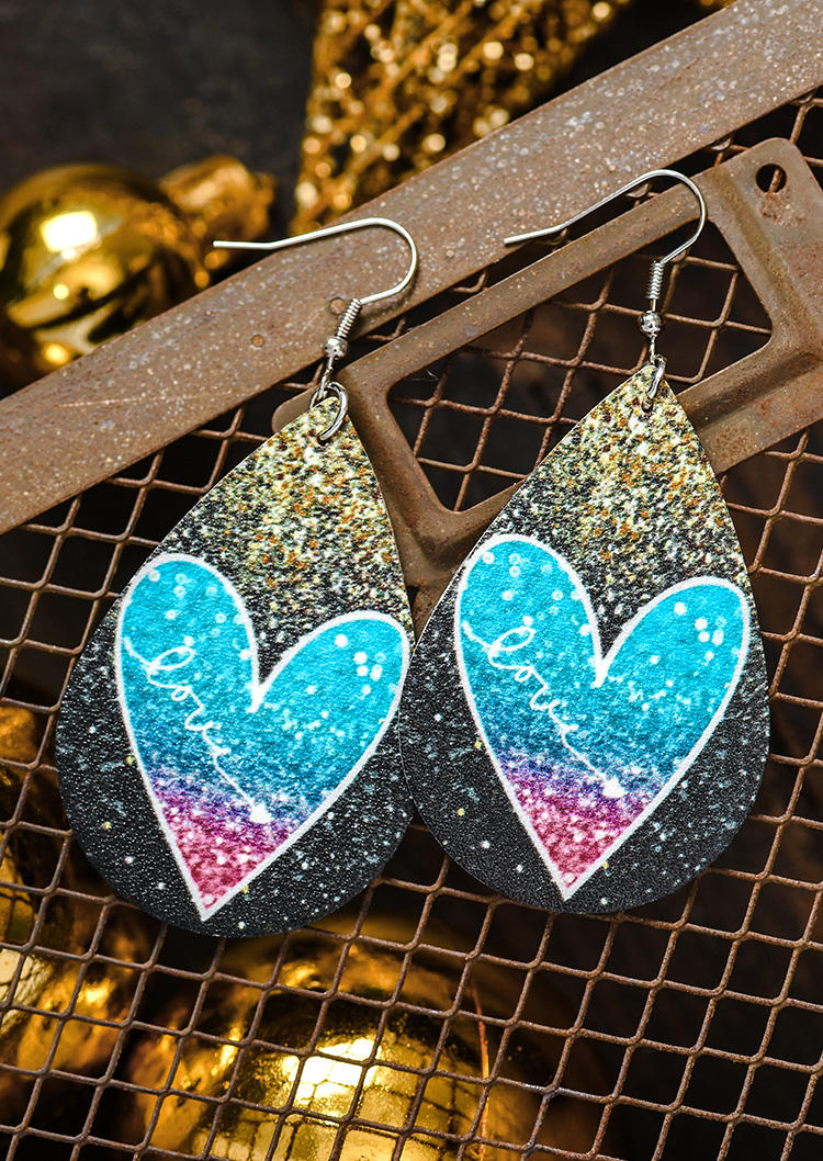Gradient Glitter Love Heart Water Drop Earrings