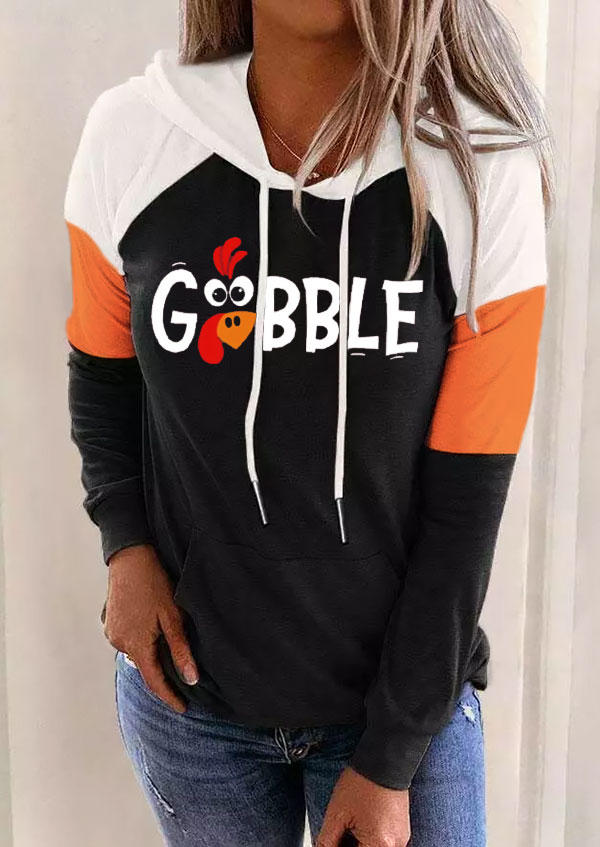 Gobble Turkey Kangaroo Pocket Hoodie - Black