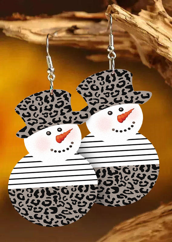 

Christmas Snowman Leopard Striped Earrings, Multicolor, SCM008502