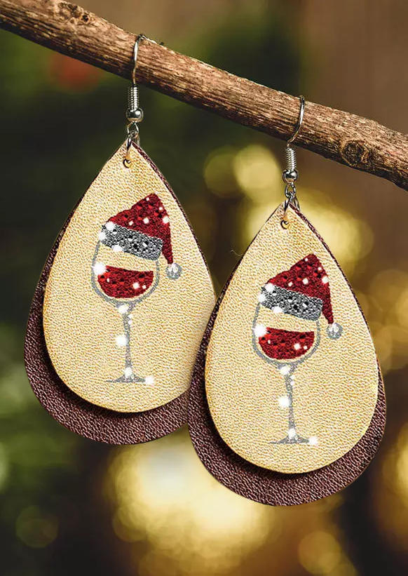 

Wine Glass Hat Water Drop Dual-Layered Earrings, Gold, 489040