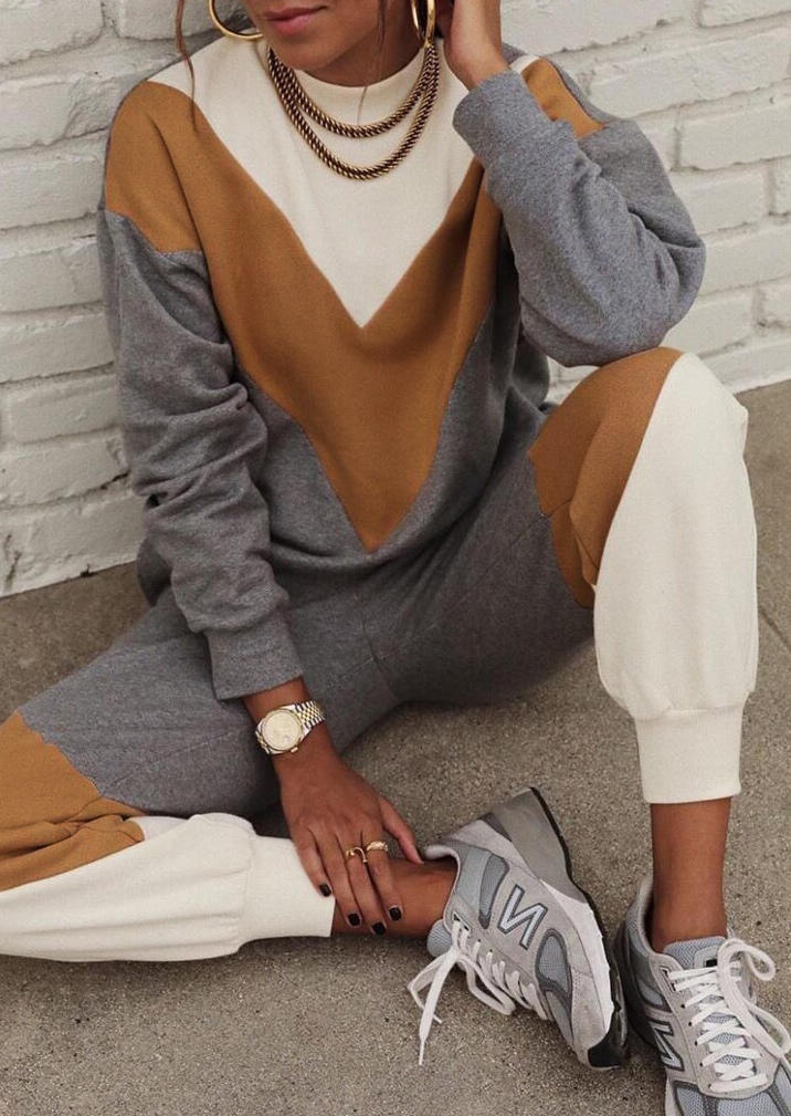 

Color Block Sweatshirt And Sweatpants Two-Piece Set, Multicolor, SCM006570