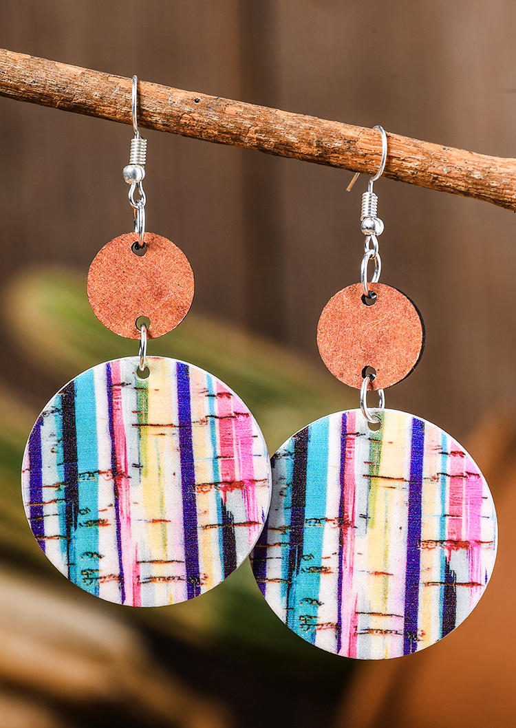 

Bohemian Colorful Striped Round Earrings, Multicolor, SCM007741