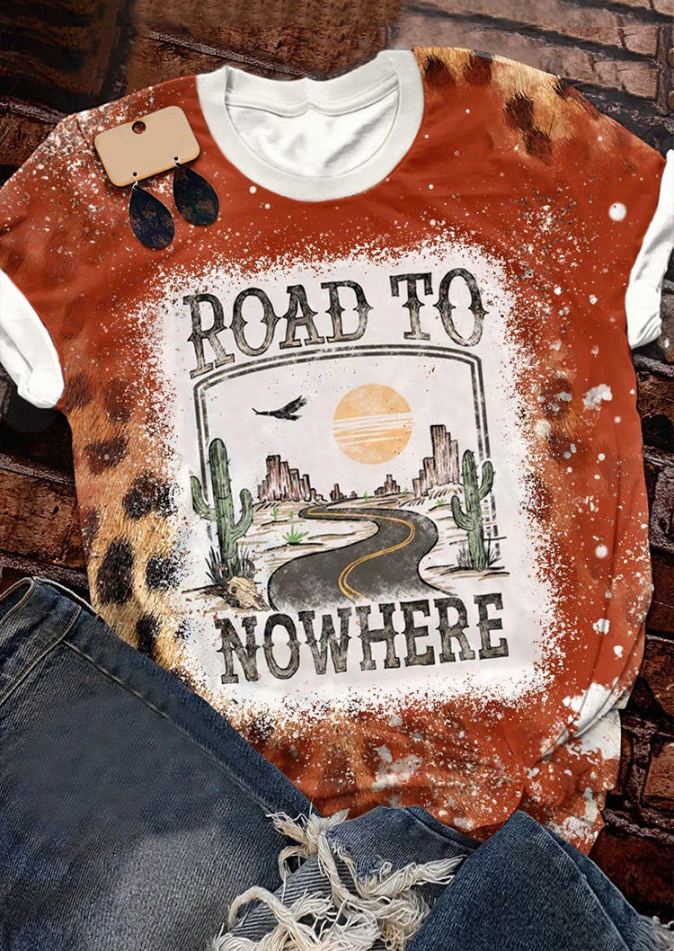 

Road To Nowhere Leopard Cactus Bleached T-Shirt Tee, Multicolor, SCM007783