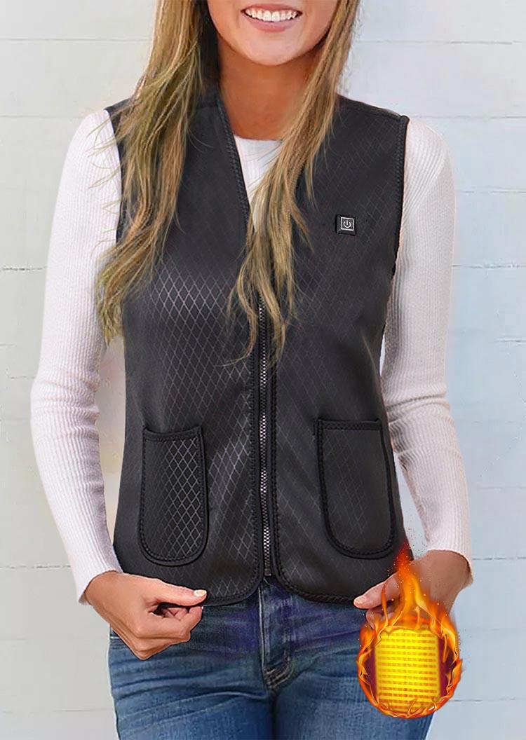 

Pocket Zipper Intelligent Electric Vest Coat - Black, SCM007894