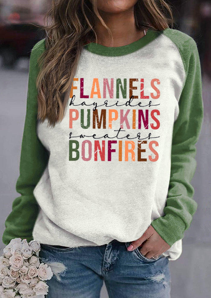 Flannels Pumpkins Bonfires Pullover Sweatshirt - Green SCM008020