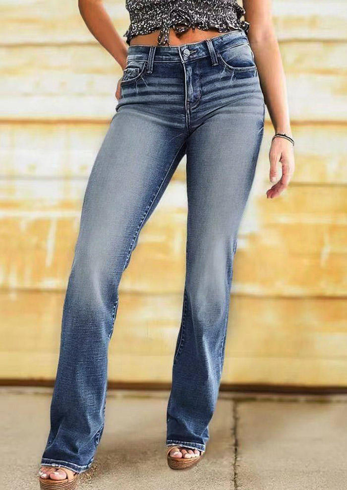 

Pocket Button Zipper Denim Pants - Blue, SCM008132