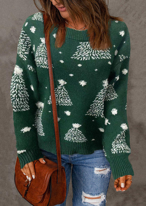 

Christmas Snowflake O-Neck Sweater - Green, SCM008152