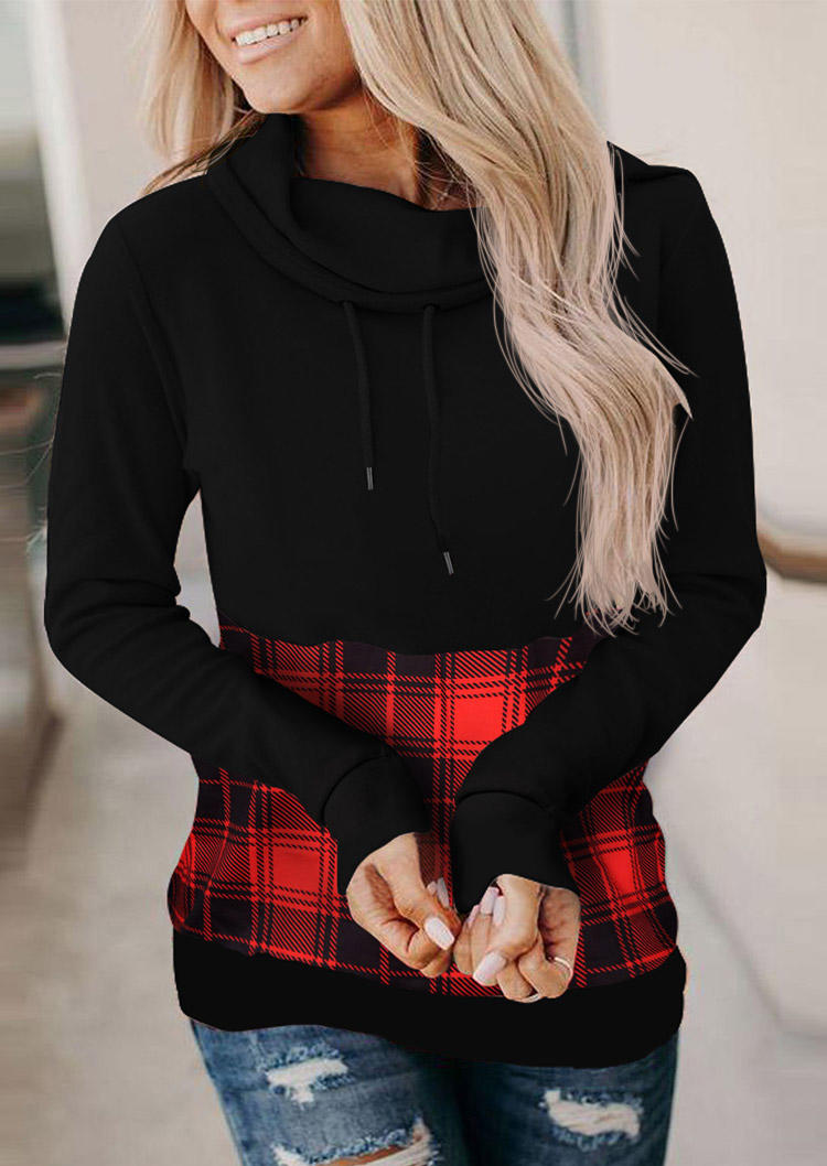 

Buffalo Plaid Cowl Neck Long Sleeve Sweatshirt - Black, SCM008186