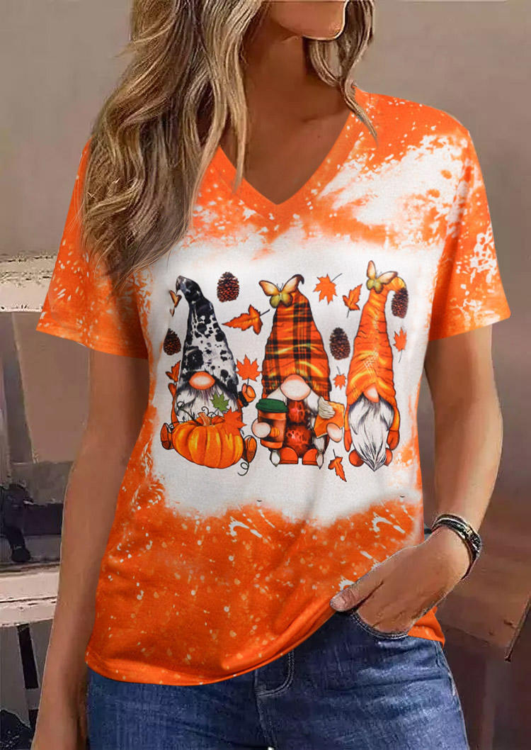 

Gnomies Plaid Maple Leaf Pumpkin T-Shirt Tee - Orange, SCM008252