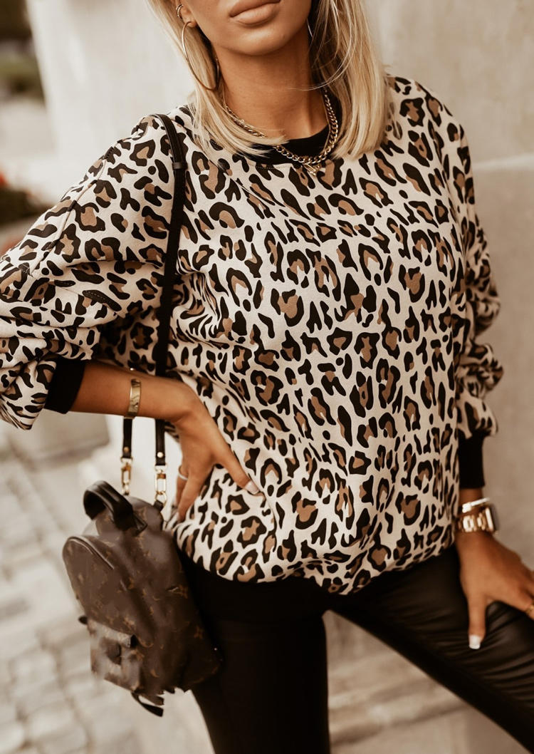 

Leopard O-Neck Pullover Sweatshirt, Multicolor, SCM008382