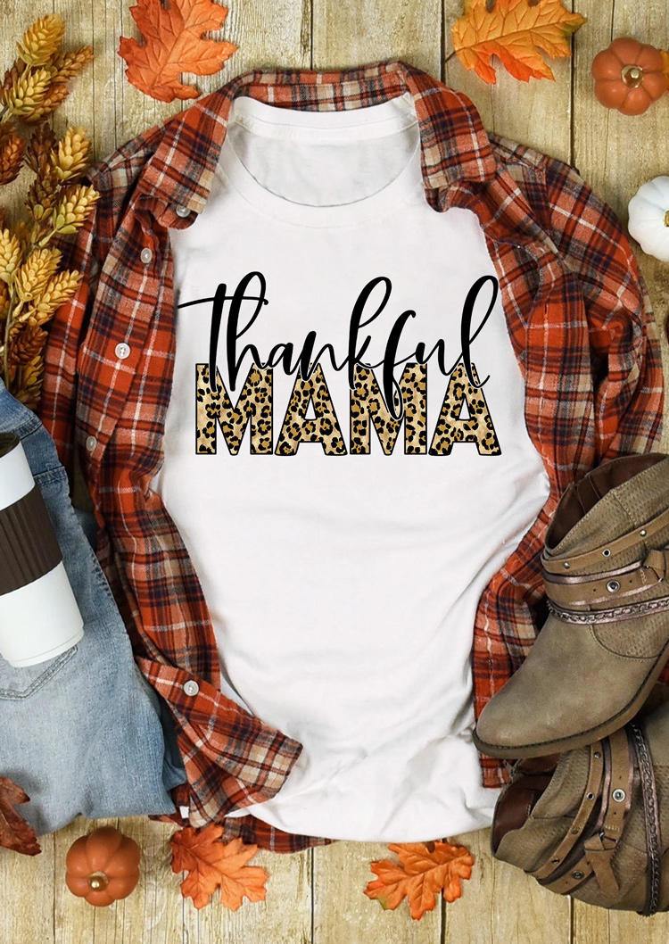 

Thankful Mama Leopard O-Neck T-Shirt Tee - White, SCM008465