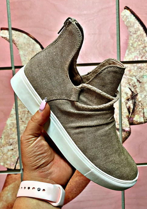 

Zipper High Top Flat Canvas Sneakers - Dark Apricot, SCM006016