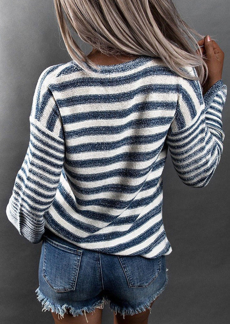 Striped Lace Up Drop Shoulder Sweater
